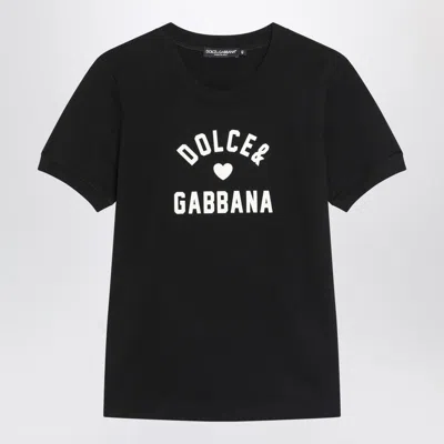 DOLCE & GABBANA BLACK COTTON LOGO T-SHIRT