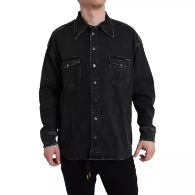 DOLCE & GABBANA DOLCE & GABBANA BLACK COTTON LONG SLEEVE DENIM CASUAL WOMEN'S SHIRT