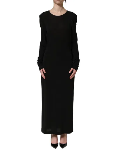 Dolce & Gabbana Black Cotton Long Sleeves Sheath Maxi Women's Dress