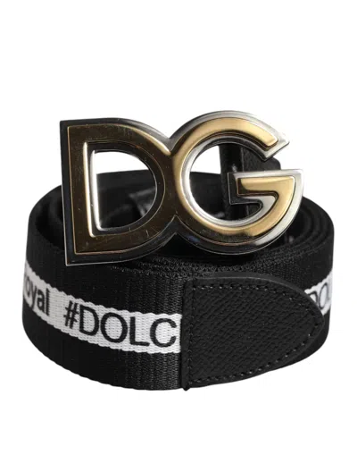 Dolce & Gabbana Black Cotton Metal Dg Logo Gold Buckle Belt
