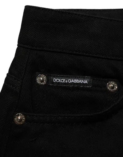 Dolce & Gabbana Black Cotton Mid Rise Denim Hot Pants Shorts