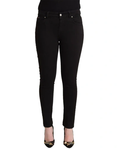 Dolce & Gabbana Black Cotton Mid Waist Denim Slim