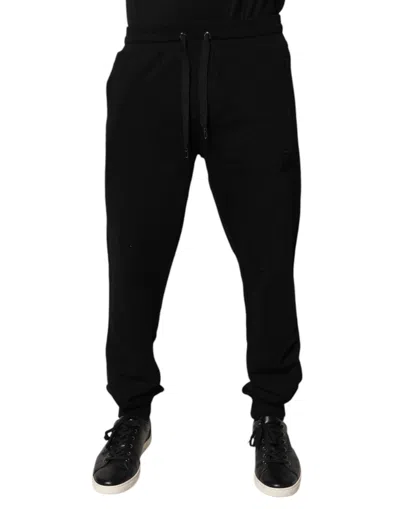 Dolce & Gabbana Black Cotton Mid Waist Jogger Sweatmen's Men's Pants