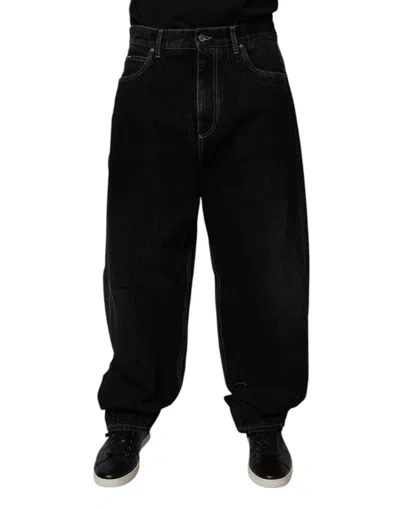 Dolce & Gabbana Black Cotton Mid Waist Wide Leg Denim Men's Jeans