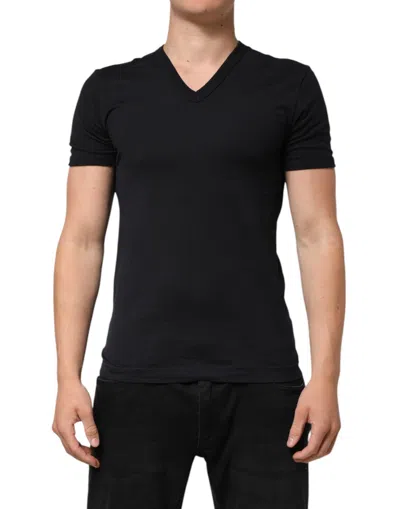 Pre-owned Dolce & Gabbana Black Cotton Plain V-neck Men Shirt Men's T-shirt ()