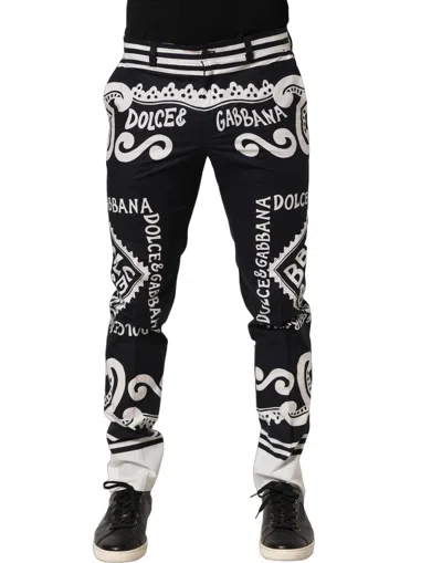 Dolce & Gabbana Black Cotton Poplin Marinaprint Trouser Pants In Multi