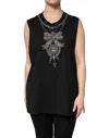 Dolce & Gabbana Black Cotton Rhinestone Embellished Tank Top In Black