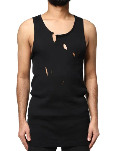 Dolce & Gabbana Black Cotton Rip Style Sleeveless Men Tank Men's T-shirt