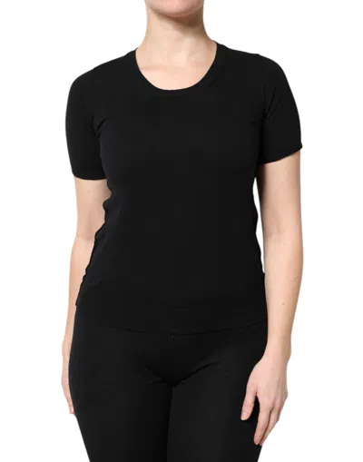 Dolce & Gabbana Black Cotton Round Neck Short Sleeve Women's T-shirt