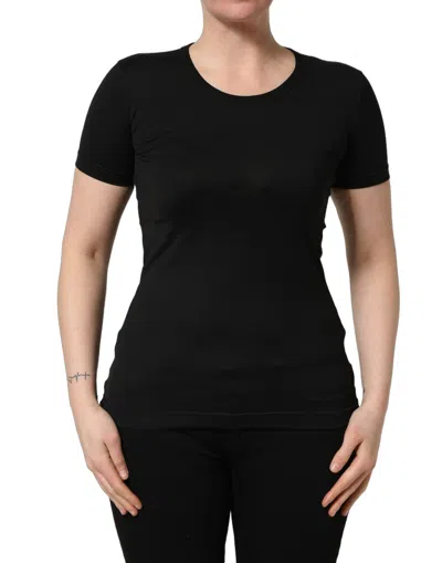 Dolce & Gabbana Black Cotton Round Neck Short Sleeve Women's T-shirt