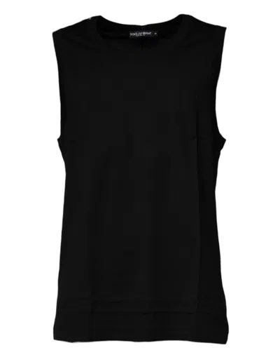 DOLCE & GABBANA BLACK COTTON ROUND NECK SLEEVELESS T-SHIRT