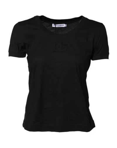 Pre-owned Dolce & Gabbana Black Cotton Short Sleeves Round Neck Women's T-shirt ()