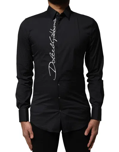 Dolce & Gabbana Black Cotton Sicilia Logo Men Dress Shirt