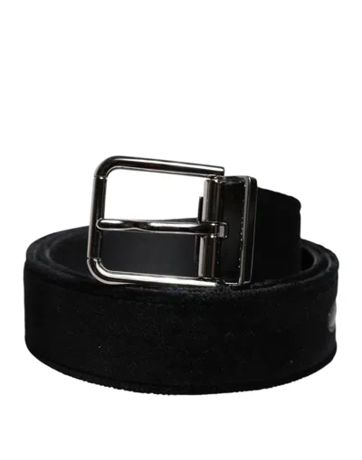 Dolce & Gabbana Black Cotton Silver Tone Metal Buckle Men's Belt