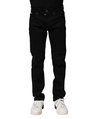 Dolce & Gabbana Black Cotton Skinny Denim Men's Jeans In Multi