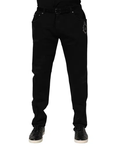 Dolce & Gabbana Black Cotton Skinny Men Denim Jeans In Blue