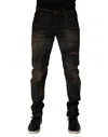 Dolce & Gabbana Black Cotton Skinny Tattered Men Denim Jeans In Black