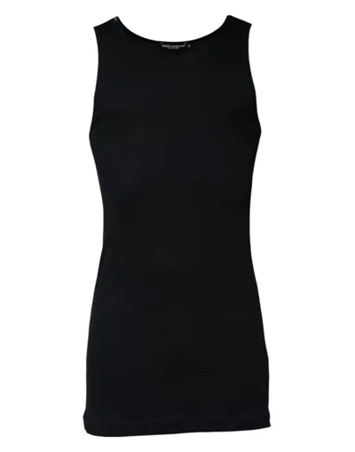 Dolce & Gabbana Black Cotton Sleeveless Round Neck Tank T-shirt