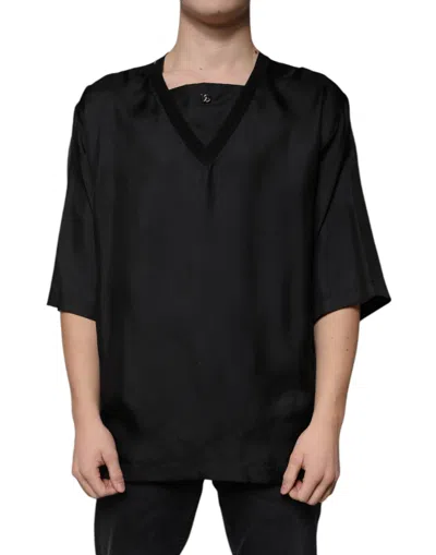 Dolce & Gabbana Black Cotton Square Neck Short Sleeve Men's T-shirt