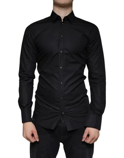 Dolce & Gabbana Cotton Stretch Dress Formal Men's Shirt In Black