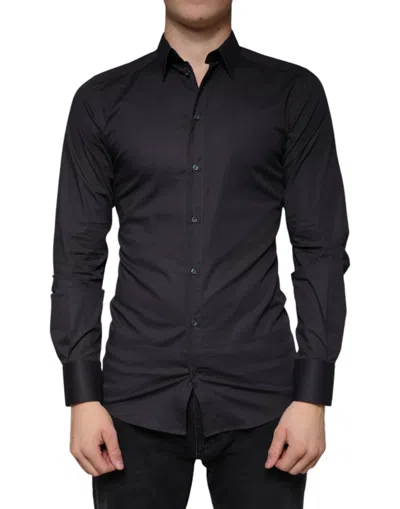 Dolce & Gabbana Black Cotton Stretch Dress Gold Formal Shirt