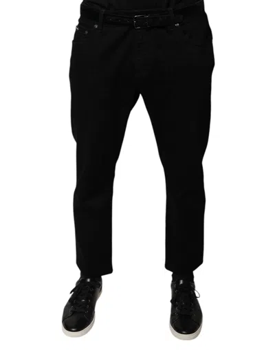 Dolce & Gabbana Black Cotton Stretch Logo Skinny Denim Men's Jeans