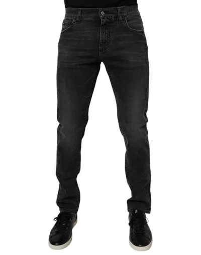 DOLCE & GABBANA BLACK COTTON STRETCH SKINNY MEN DENIM JEANS
