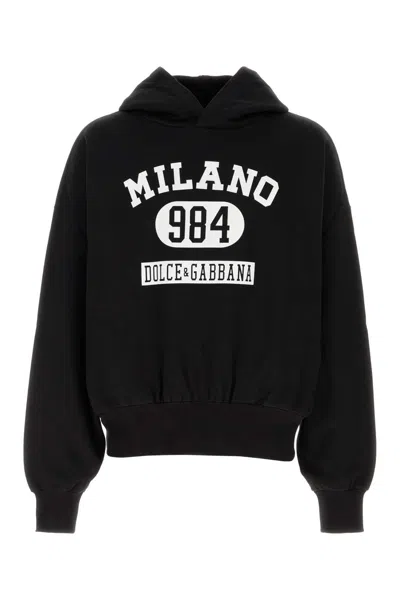 Dolce & Gabbana Hooded Sweatshirt In Jersey With Print In Black