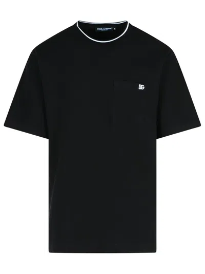 Dolce & Gabbana Cotton Piqué T-shirt With Contrasting Collar In Black