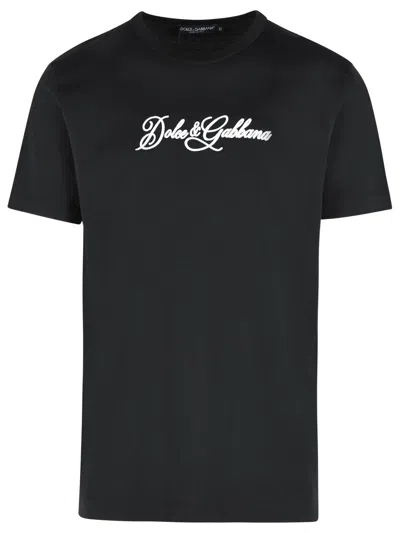 Dolce & Gabbana T-shirt Con Logo Ricamato In Cotone Nero Dolce E Gabbana In Black
