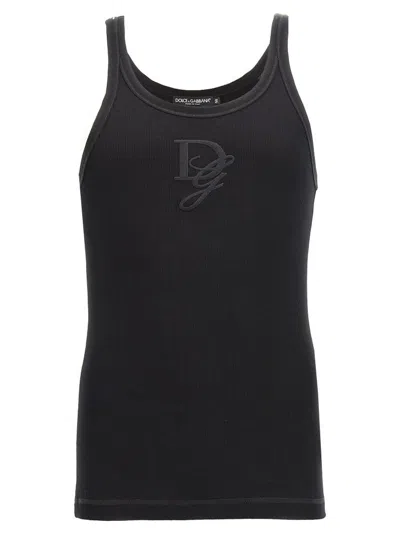 DOLCE & GABBANA BLACK COTTON TANK TOP
