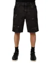 Dolce & Gabbana Black Cotton Tattered Denim Men Bermuda Short In Black
