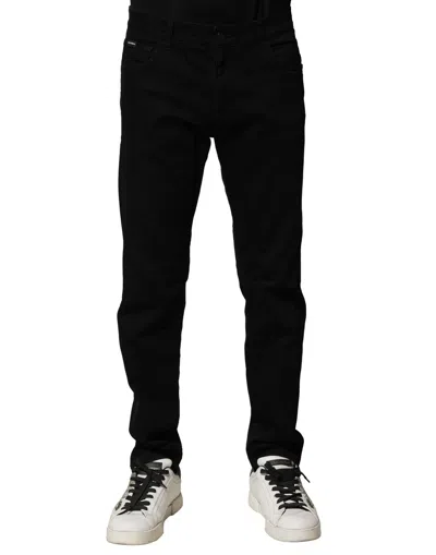 Pre-owned Dolce & Gabbana Black Cotton Tattered Slim Fit Men Denim Men's Jeans ()
