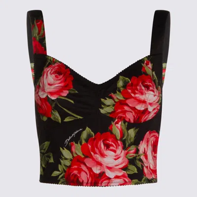 Dolce & Gabbana Floral-print Corset Top In Black