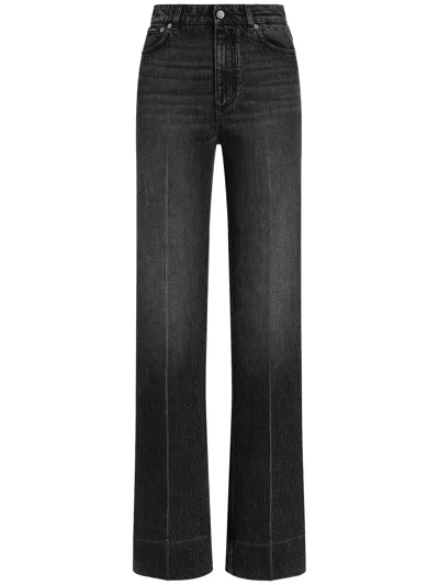 Dolce & Gabbana Black Cotton Wide Leg Trousers In Gray
