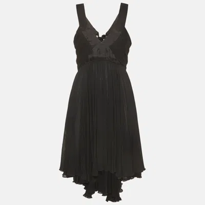 Pre-owned Dolce & Gabbana Black Crepe And Satin Trim Gathered Mini Dress S