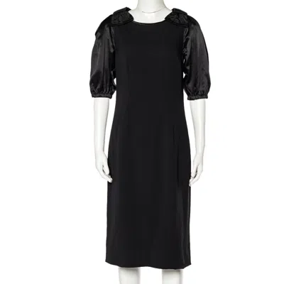 Pre-owned Dolce & Gabbana Black Crepe Bow Detail Sheath Dress M