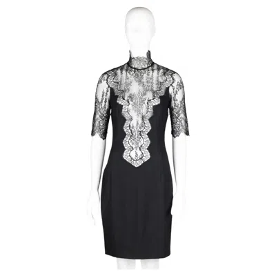Pre-owned Dolce & Gabbana Black Crepe Dress With Chantilly Lace 1990s