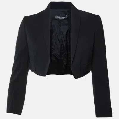 Pre-owned Dolce & Gabbana Black Crepe Open Front Cropped Blazer S