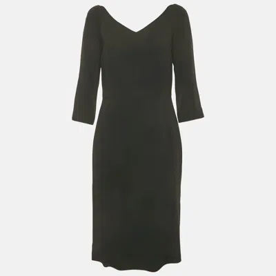 Pre-owned Dolce & Gabbana Black Crepe V-neck Midi Dress M