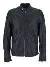 Dolce & Gabbana Black Crewneck Jacket With Two Front Welt Pockets With Zip In Leather Man In Blue