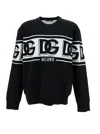 Dolce & Gabbana Black Crewneck Sweater With Dg Motif In Wool Blend Man In Multicolor