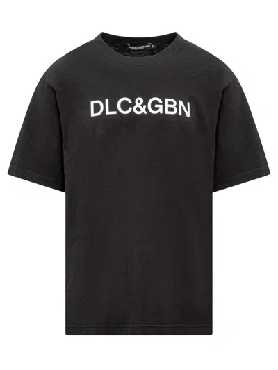 Dolce & Gabbana Black Crewneck T-shirt With Contrasting Logo In Cotton Man