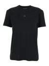 Dolce & Gabbana Black Crewneck T-shirt With Logo Embroidery With Beads On The Front In Cotton Woman In Black