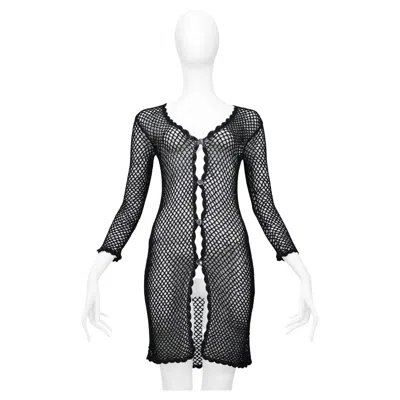 Pre-owned Dolce & Gabbana Black Crochet Fishnet Cardigan Dress 1990s