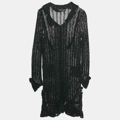Pre-owned Dolce & Gabbana Black Crochet Knit Ruffled Long Cardigan S