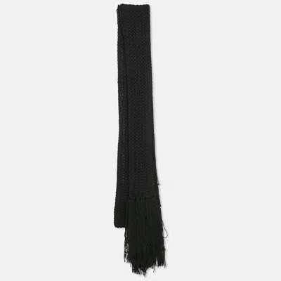 Pre-owned Dolce & Gabbana Black Crochet Rib Knit Fringed Stole