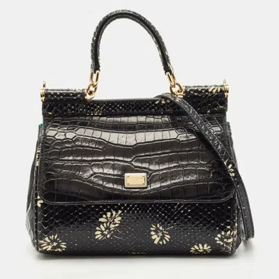 Pre-owned Dolce & Gabbana Black Crocodile & Python Small Miss Sicily Top Handle Bag