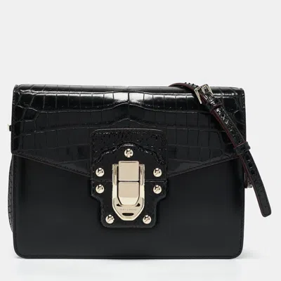 Pre-owned Dolce & Gabbana Black Crocodile Leather And Python Lucia Shoulder Bag