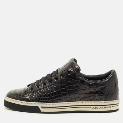 Pre-owned Dolce & Gabbana Black Crocodile Leather Rome Lace Up Sneakers Size 44